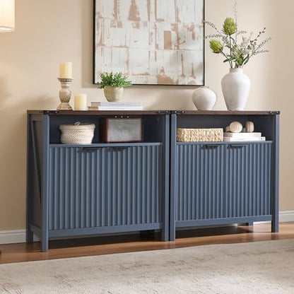 BuildHom 32 Inch Fluted Sideboard Buffet Cabinet with Storage Navy Blue | Coffee Bar Cabinet with Open Shelf and 5-Level Adjustable Shelves, Farmhouse Storage Cabinet for Kitchen and Dining Room - color: Navy Blue
