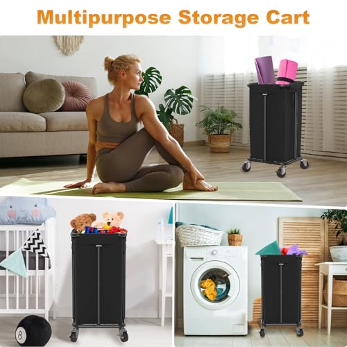 Hodonas Laundry Basket with Wheels, Rolling Laundry Hamper, 30 Gal.(115L), Removable and Machine Washable Liner, Steel Frame, Tall Laundry Cart for Laundry Room, Bedroom, Bathroom, Dorm Storage -Black - color: Black
