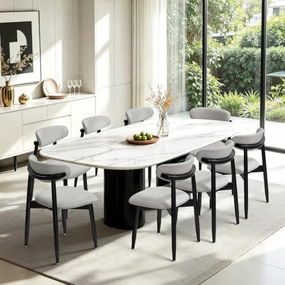 CHUN YI Dining Chairs Set of 8, Upholstered Solid Wood Dining Room Chairs, Mid Century Modern Fabric Kitchen Chairs with Ergonomic Curved Back, Gray (Only Chairs) - color: Grey, size: Set of 8