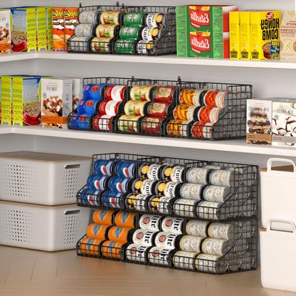 JKsmart 6 Pack Stackable Can Organizer for Pantry with Adjustable Dividers, Soda Can Organizer, Can Storage Dispenser Holds up to 84 Cans, Metal Wire Baskets Can Holder for Kitchen Cabinet Pantry - size: S-(6 pack)