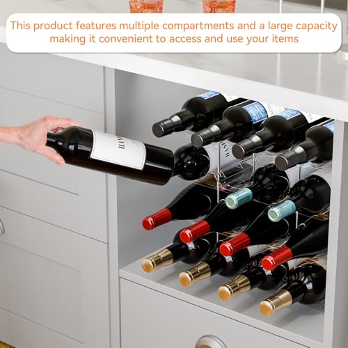 Yieach 4 Tier Stackable Wine Racks Countertop,Sturdy and Durable Wine Rack Free Standing Floor for Inside Cabinet,Clear Water Bottle Organizer and Wine Storage Racks Holder for Pantry,Table,Kitchen - size: 4 Pack-Hold 16 Bottle