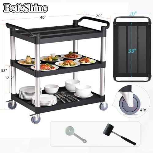 Utility Cart with Tangle-Free Wheels, Large Size 3 Tier Restaurant Cart | 2 with Brakes, Heavy Duty 450 Lbs Capacity,Commercial Serving Cart for Home, Office, Restaurant, Warehouse. - size: 40"×20"×38" L