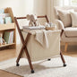 Foldable laundry cart with X-Frame – Small Bamboo wood laundry hamper | laundry basket on wheels Bathroom, RV, Dorm Collapsible Space Saving Clothes Hamper with Removable Cotton Liner