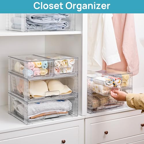 Vtopmart Clear Stackable Storage Drawers, 3 Pack Wide Organizer Set | Wide and Small Pull-Out PET Drawers with Stackable Design for Bathroom Organization, Cabinets, Closets, Pantry and Medicine - style: 1 Wide+2 Small