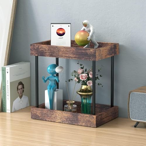 mahueeol 2-Tier Bathroom Counter Organizer with Wooden Trays | Two wooden trays organize cosmetics, skincare and toiletries on bathroom counters, vanities, kitchens and coffee stations - style: Retro