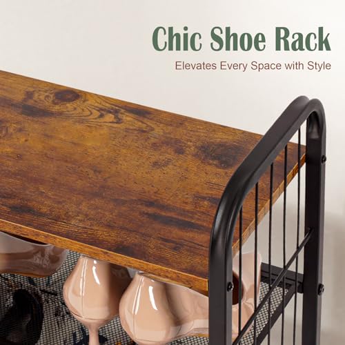 Tall Slim Shoe Rack for Entryway Closet, 5-Tier Shoe Organizer | Narrow Vertical Shoe Storage Shelf Wood with Guardrails, Metal Mesh Shelves, Wooden Top,for Front Door Entrance Small Spaces - size: 17.32" X 10.24" X 29.33"