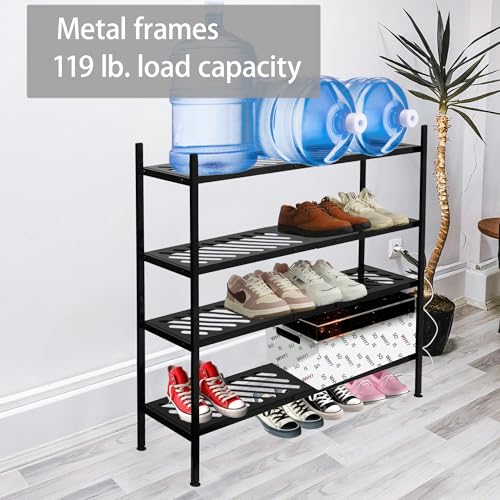 Shoe Rack, 4-Tier FreeStanding Shoe Shelf Stand, Stackable Shoe Storage Organizer for Closet, Holds up to 20-24 Pairs of Shoes for Entryway, Garage, Front Door Entrance, Metal, Black - size: 4 Tier