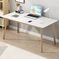 IOTXY Simple Wooden Writing Desk - Modern Minimalist Style PC Laptop Computer Workbench with Solid Wood Legs, 55" W Home Office Work Table for TV Stand Music Video Live Broadcast Workstation, White | Nordic Minimalist Style, MDF Tabletop, Solid Wood Legs,