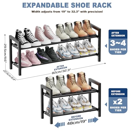 Mavivegue Expandable Shoe Rack, 2-Tier Adjustable Shoe Organizer, Shoe Shelf for Closet, Entryway, Front Door - size: 2 Tier,19-33"