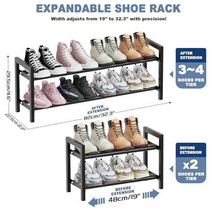 Mavivegue Expandable Shoe Rack, 2-Tier Adjustable Shoe Organizer, Shoe Shelf for Closet, Entryway, Front Door - size: 2 Tier,19-33"