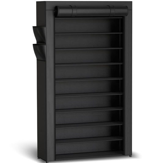 Kitsure 10-Tier Shoe Rack with Cover, Vertical Shelf, 33.6" Wide, Black | Space Saving Shoe Storage with Side Pocket, Shoe Organizer for Closet, Entryway, Bedroom, Zapateras Organizer - color: Black, size: 33.6" Wide - 10 Tier