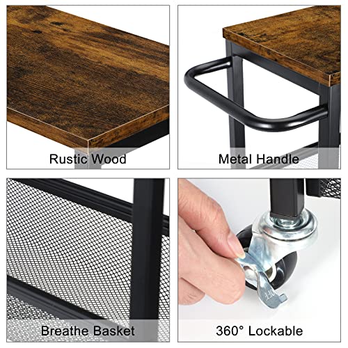 NANANARDOSO 4 Tier Slim Storage Cart, Shelving Unit for Small Space, Rolling Storage Cart with Wooden Top and Metal Handle for Narrow Space on Kitchen, Bathroom, Laundry Room, Black. - size: 4 Tier(Brown)