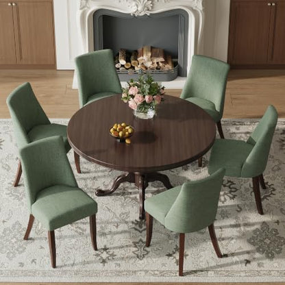 COLAMY Upholstered Dining Chairs Set of 6, Mid Century Modern Kitchen Chairs with Back, Farmhouse Fabric Side Dining Room Chairs with Wood Legs for Dining Room Restaurant, Green - color: Green, size: Set of 6