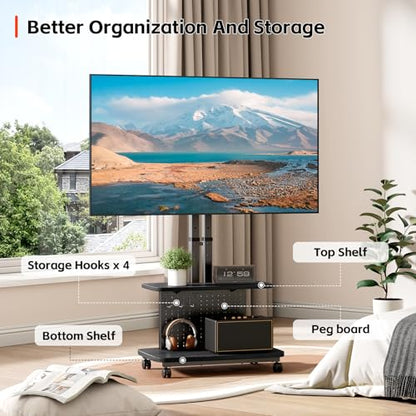 Mobile TV Cart on Wheels,Height Adjustable Rolling TV Stand for 32-85 inch TVs,with 5-Level Lift,35° Swivel,Portable Media Cart for Office,Outdoor - style: Style 4