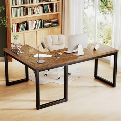 L Shaped Desk 66 Inch Gaming Desk with 1.18 Inch Thicker Desktop, Corner Computer Desk Home Office Desk Study Writing Work Desk Metal Frame, Rustic Brown - size: 66 Inch