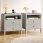 Huuger Grey Nightstand Set of 2, Night Stand with Charger Station, Bedside Table with 2 Drawers, Bed Side Tables for Bedroom, Modern Nightstands, Metal Knobs, Painted Surface - color: Grey