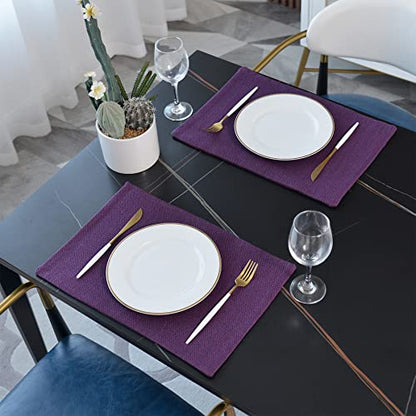 4 Piece 12 x 18 inch Soft Faux Linen Place Mats Heat Resistant Dining Table Place Mats Cloth Kitchen Table Mats 12x18 Dark Purple - color: Dark Purple, size: Rectangular Placemats 12" x 18"