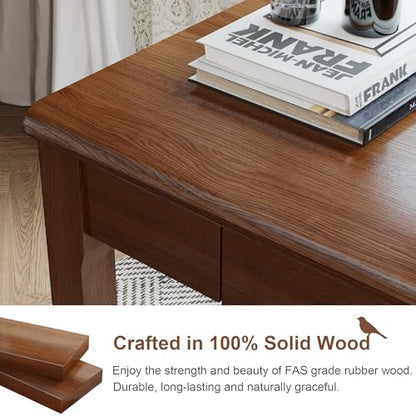 Solid Wood Desk with Drawers - 39" Narrow Desks for Small Spaces, Mid Century Modern Desks, Small Wooden Vintage Computer Writing Desk, Study Table for Home Office Bedroom, Walnut