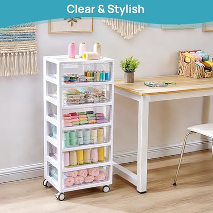 Vtopmart 6-Tier Rolling Cart with Deep Drawers, Clear Plastic Storage Organizer for Art & Craft Supplies, Toy, Office, Classroom, Bedroom, Bathroom - style: 6 Tier 6 Drawers