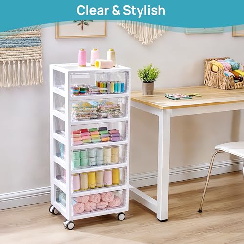 Vtopmart Rolling Drawer Cart, 6 Tier, Clear, Deep Drawers | Clear Deep Drawers, Visible Storage, Large-Capacity Organization, Crafts, Art, Toys, Bathroom, Classroom & Office Supplies - style: 6 Tier 6 Drawers