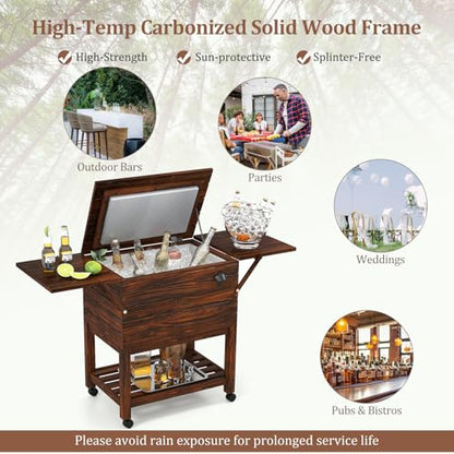 Tangkula Wooden Patio Cooler, Outdoor Ice Chest Beverage Bar, Cooler Table for Poolside, Backyard, Party, BBQ - size: Large