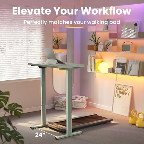 HUANUO 32x19 Inch Small Electric Standing Desk, Adjustable, Sage Green | Compact Home Office Desk, 176lbs heavy duty lifting with 4 height presets. M8 screw holes ready for DIY mobile wheels - color: Sage Green, size: 32" X 19"
