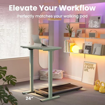HUANUO 32x19 Inch Small Electric Standing Desk, Adjustable, Sage Green | Compact Home Office Desk, 176lbs heavy duty lifting with 4 height presets. M8 screw holes ready for DIY mobile wheels - color: Sage Green, size: 32" X 19"