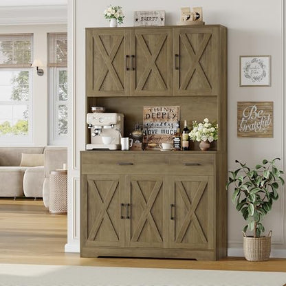 HOSTACK 71" Pantry Cabinet with Charging Station, Tall Kitchen Pantry Storage Cabinet with Microwave Stand, Farmhouse Kitchen Hutch with Storage Drawers for Living Room, Dining Room, Rustic Brown - color: Rustic Brown
