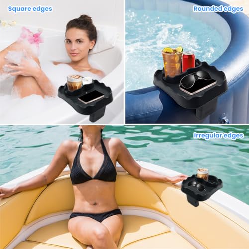 Hot Tub Table Tray Fits Width 6.7-7.8in Inflatable Spa/Pool,Gray | Foldable Hot Tub Side Table,Drink Caddy with 2 Cup Holders and Drain Holes,Non-Slip Rubber for Drinks,Phones & Snacks ﻿ - color: Gray
