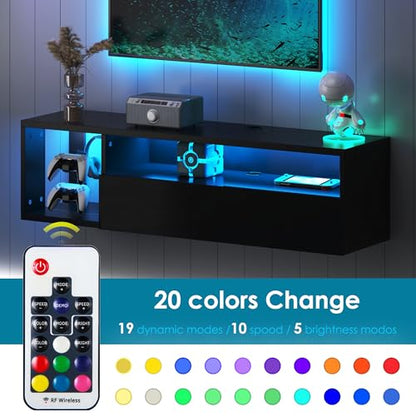 sogesfurniture 39.3'' TV Stand, Floating Entertainment Center with Lights, Modern Media Console with Storage, Wall Mounted LED TV Stand for Living Room, Black - size: 39.3"-Black