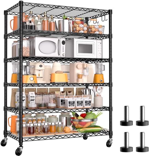 PrimeZone 6 Tier 36'' W X 18'' D X 78'' H Wire Shelving with Wheels 1500lbs Storage Shelves NSF Listed Heavy Duty Metal Shelf Adjustable Rolling Rack Easy Assembly for Home Kitchen Garage Pantry - size: 36" W x 18" D x 78" H