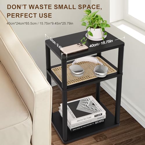 YGYQZ Rattan Side Table, Narrow End Table for Couch, Tall Nightstand for Small Space，Slim Night Stand with Storge, Living Room, Bedroom, Office,Modren,Black - color: Narrow-black