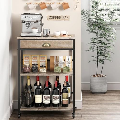 X-cosrack Coffee Bar Cabinet with Storage,3 Tier Coffee Bar Carts for The Home Buffets & Sideboards,Coffee Station Corner Table with Rolling Wheels for Kichen,Entryway,Living Room