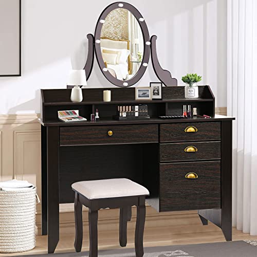 Catrimown Home Office Desk with Drawers and Hutch, Small Computer Desk with File Drawers, Writing Study Teens Student Desk for Bedroom, Student Girls Desks with Storage Shelves, Espresso Brown - color: Espresso Brown
