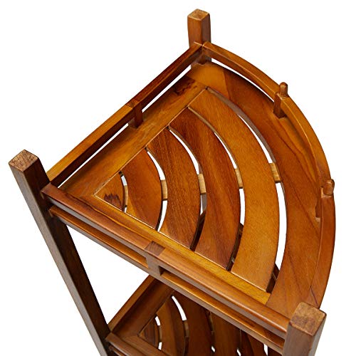Teak Corner Shower Shelf, 3 Tier, 14Wx14Lx39.5H inches, Fully Assembled, The OM