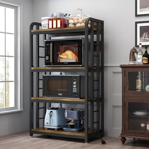 SIREDEEP Bakers Rack with Power Outlet ，4-Tier Kitchen Baker's Rack,Microwave Stand with Storage Suitable for Kitchen, Living Room, Dinning Room，Coffee Bar(Rustic Brown) - color: Rustic Brown