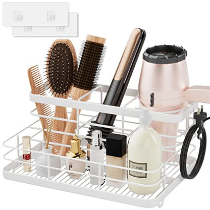 VITVITI Metal Hair Tool Organizer Wall Mounted, Hair Dryer Holder Basket Storage, Bathroom Sink Organizer Countertop for Vanity Makeup Brush/Hair Straightener/Styling Tools, White, Stand - style: B White