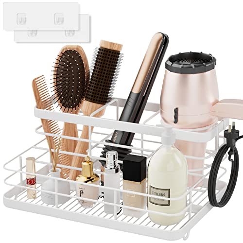 VITVITI Metal Hair Tool Organizer Wall Mounted, Hair Dryer Holder Basket Storage, Bathroom Sink Organizer Countertop for Vanity Makeup Brush/Hair Straightener/Styling Tools, White, Stand - style: B White