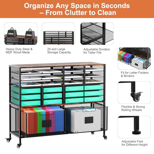 EasyPAG Rolling Cart with 2 Storage Drawer, Under Desk Filling Cabinet with Mail Sorter, Pull Out Hanging File Rack for Letter Size Folders, Mobile Utility Craft Cart for Home Office, Black - size: Flexible Slots+2 Drawer
