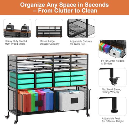 EasyPAG Rolling Cart with 2 Storage Drawer, Under Desk Filling Cabinet with Mail Sorter, Pull Out Hanging File Rack for Letter Size Folders, Mobile Utility Craft Cart for Home Office, Black - size: Flexible Slots+2 Drawer