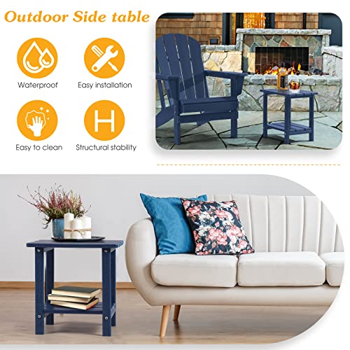 Apolimi Adirondack Outdoor Side Table, 2-Tier Sturdy Patio End Table Weather Resistant, 16.5" Solid Side Table for Patio, Pool, Porch(Navy Blue) - color: Navy Blue