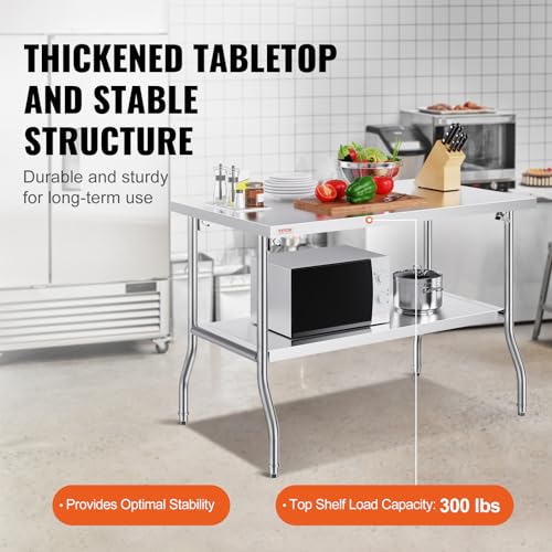 VEVOR Stainless Steel Foldable Work Table, 30 * 48 Inch Heavy Duty Food Outdoor Double Layer Stainless Steel Worktable for Commercial Kitchen Restaurant - size: Double layer 30"*48", style: Foldable