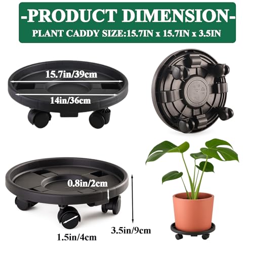 Rolling Plant Stand with Wheels 3 Pack 15.7 Inch Plant Caddy with Wheels Heavy Duty Plant Dolly Roller Base with Wheels Round Flower Pot Rack Holder Planter Trolley Tray, Black - color: Black, size: 15.7 inch