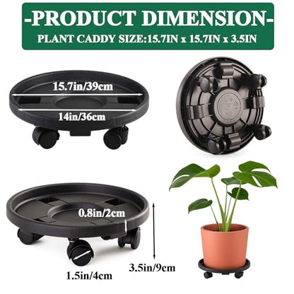 Rolling Plant Stand with Wheels 3 Pack 15.7 Inch Plant Caddy with Wheels Heavy Duty Plant Dolly Roller Base with Wheels Round Flower Pot Rack Holder Planter Trolley Tray, Black - color: Black, size: 15.7 inch