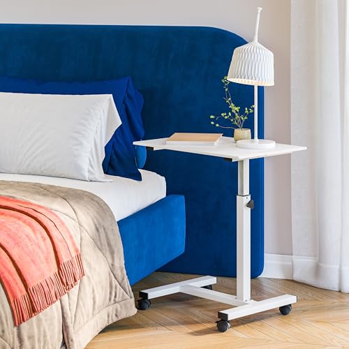 Seville Classics Solid-Top Height Adjustable Mobile Laptop Computer Desk Cart Ergonomic Home Office Stand Rolling Table, Overbed (23.6"), White - color: White, size: Overbed Sit Stand (24")