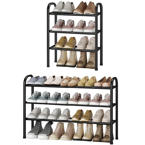 STO STO Expandable Shoe Rack, 3-Tier Metal Small Shoe Rack for Closet, Up to 16 Pairs Adjustable Shoes Racks Storage for Front Door Entrance, Free Standing Shoes Rack Organizer for Entryway, Black - size: 3-Tier