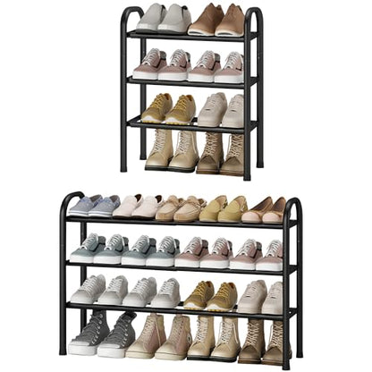 STO STO Expandable Shoe Rack, 3-Tier Metal Small Shoe Rack for Closet, Up to 16 Pairs Adjustable Shoes Racks Storage for Front Door Entrance, Free Standing Shoes Rack Organizer for Entryway, Black - size: 3-Tier