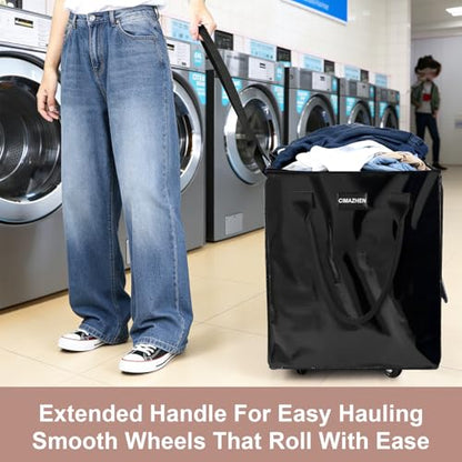 Reusable Grocery Bag Tote Bag with Wheels, Foldable Rolling Tote Bag with 3 Handles and Zipper - color: Black, size: Small