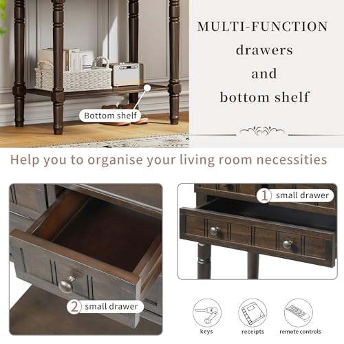 Knocbel Slim Antique Entry Console Table with 3 Drawers & Bottom Open Shelf, Solid Wood Narrow Small Sofa Table for Entryway Hallway Living Room 23.7" W x 13" D x 31.4" H Brown - color: Brown