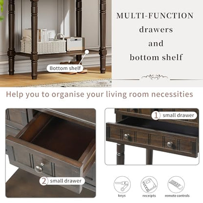 Knocbel Slim Antique Entry Console Table with 3 Drawers & Bottom Open Shelf, Solid Wood Narrow Small Sofa Table for Entryway Hallway Living Room 23.7" W x 13" D x 31.4" H Brown - color: Brown